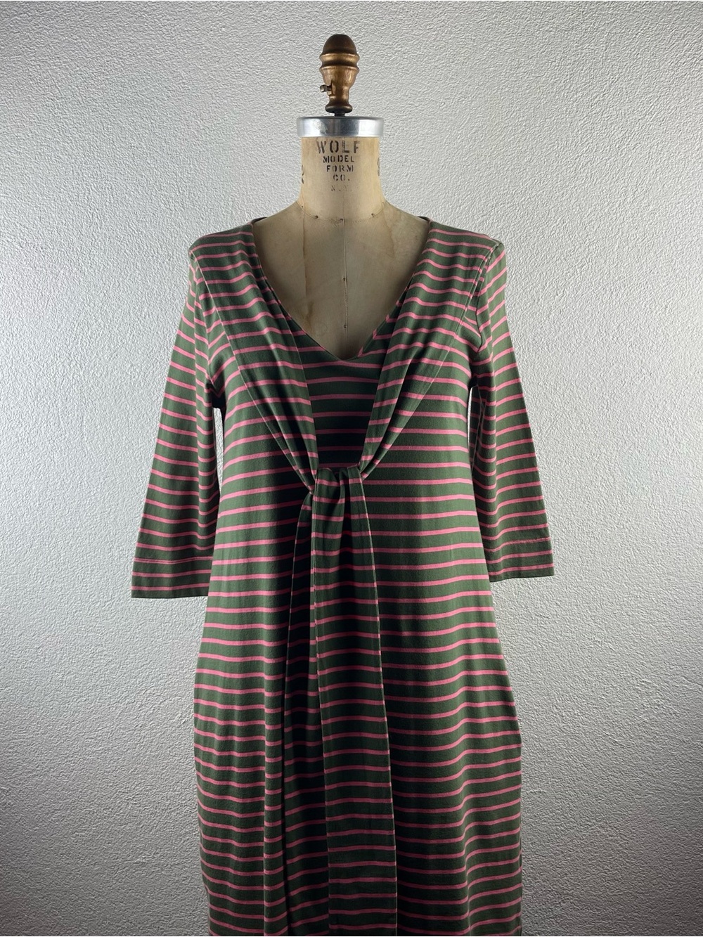 Anthropologie l S Orla Kiely Striped Neck Tie Elbow Length Sleeve T-Shirt Dress